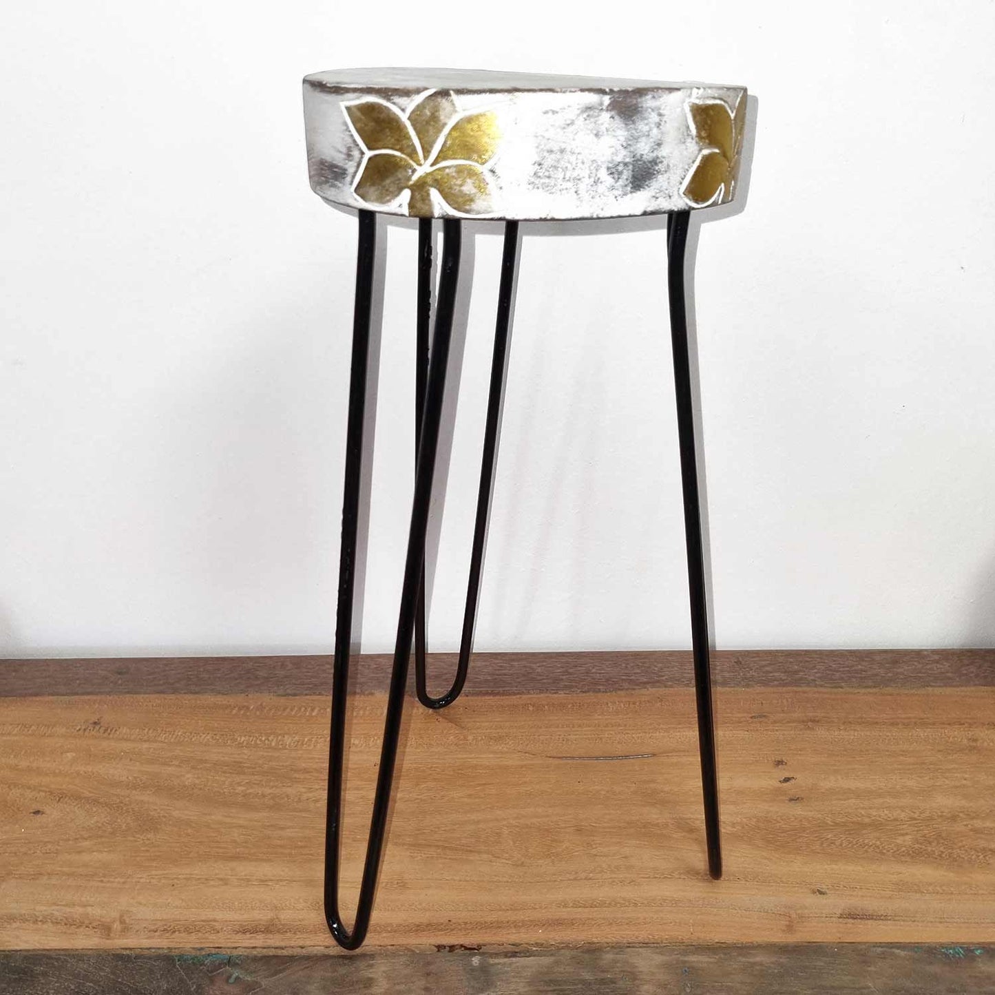 Wood Plant Stand – Whitewash & Gold