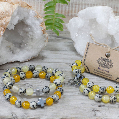 Set of 2 Gemstones Friendship Bracelets - Protection - Dalmatian Jasper & Yellow Agate – product image 6