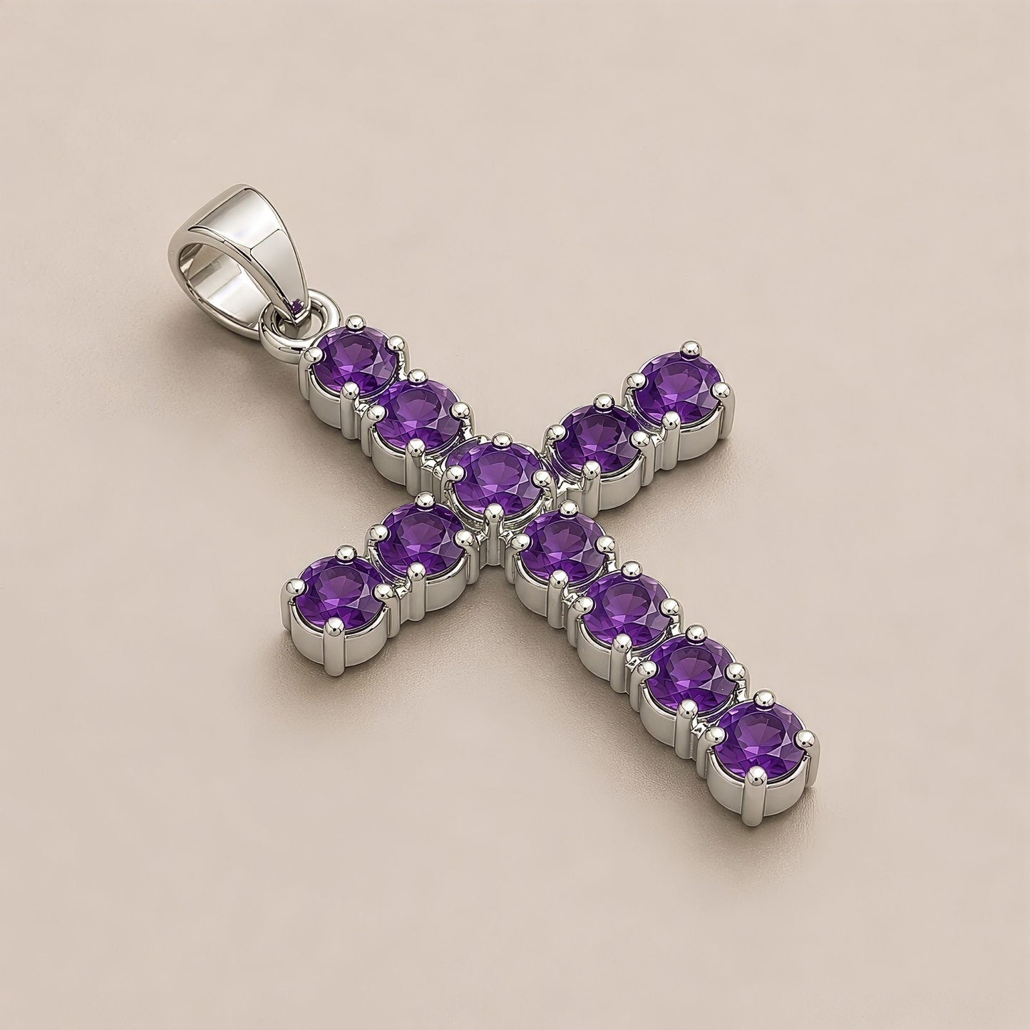 Indian Devotional Pendant - Silver Plated (45cm Chain)- Amethyst Crucifix – lifestyle shot