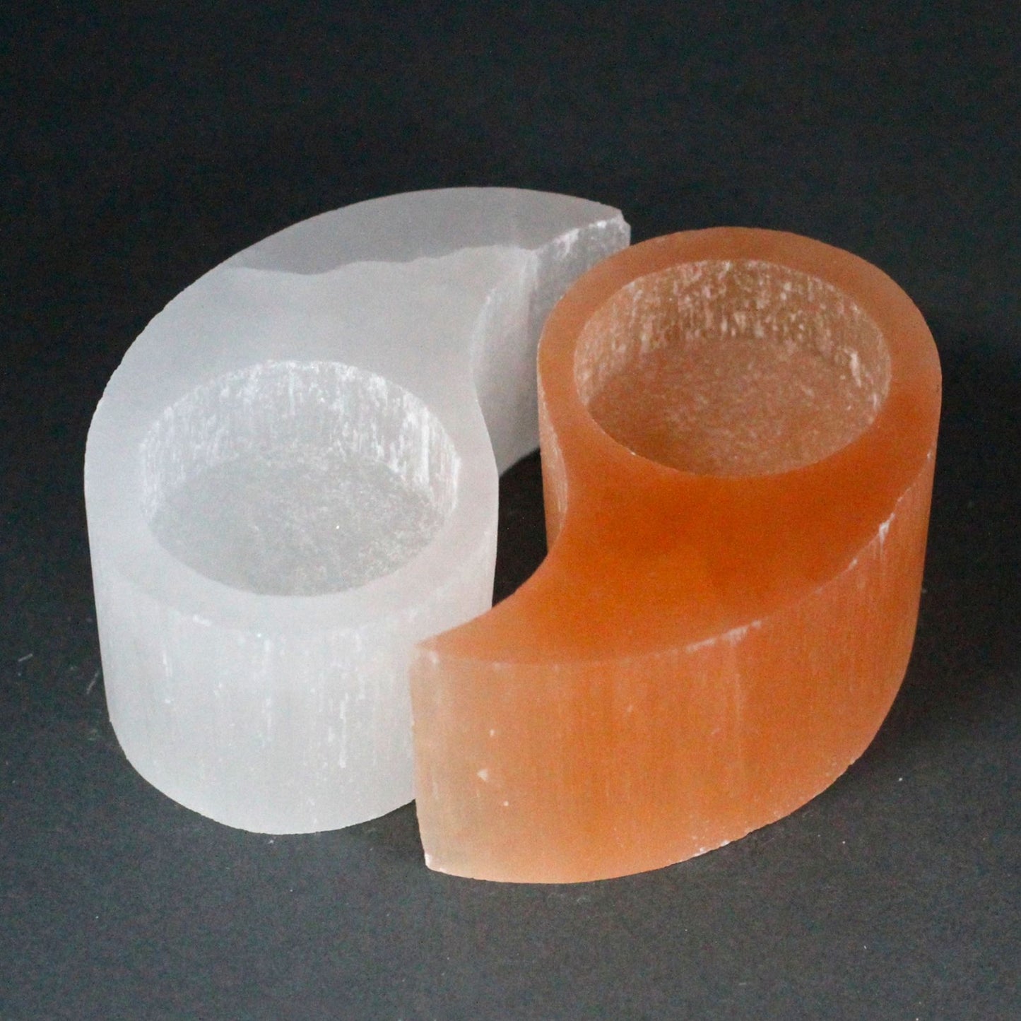 Selenite Ying Yang Candle Holder – detail view