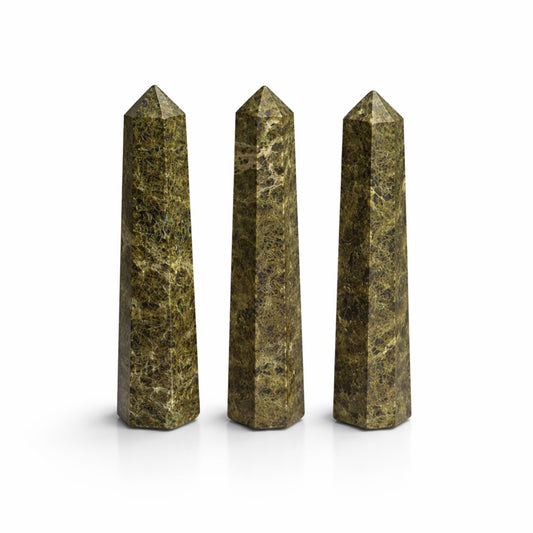 Gemstone Six Face Obelisk Point approx 11cm  - Epidote – detail view