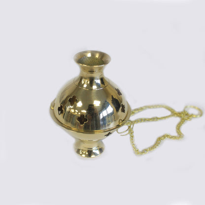 Small Three Chain Hanging Brass Incense Burner, 16cm Thurible