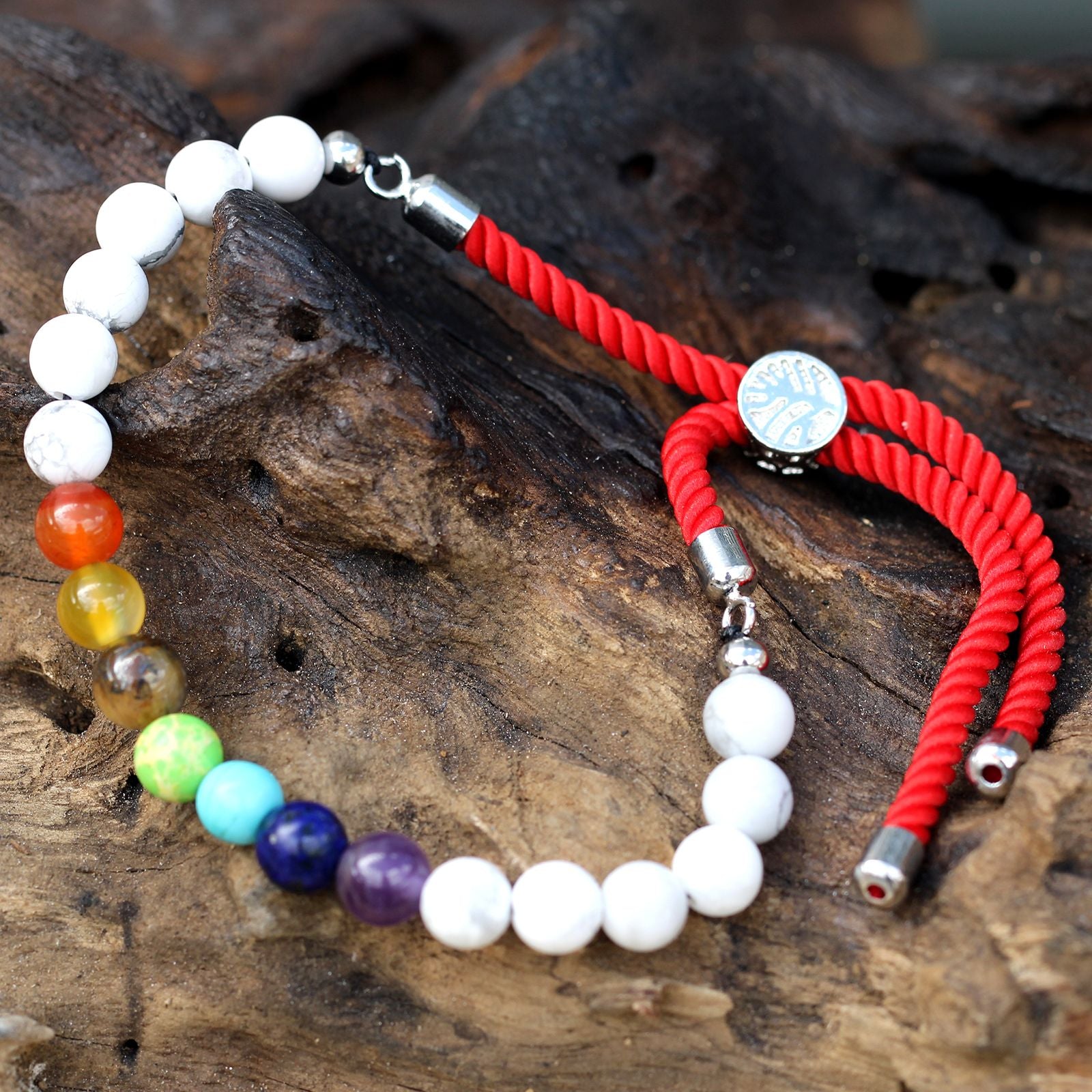 925 Silver Plated Gemstone Royal Red String Bracelet - White Howlite Chakra – packaging