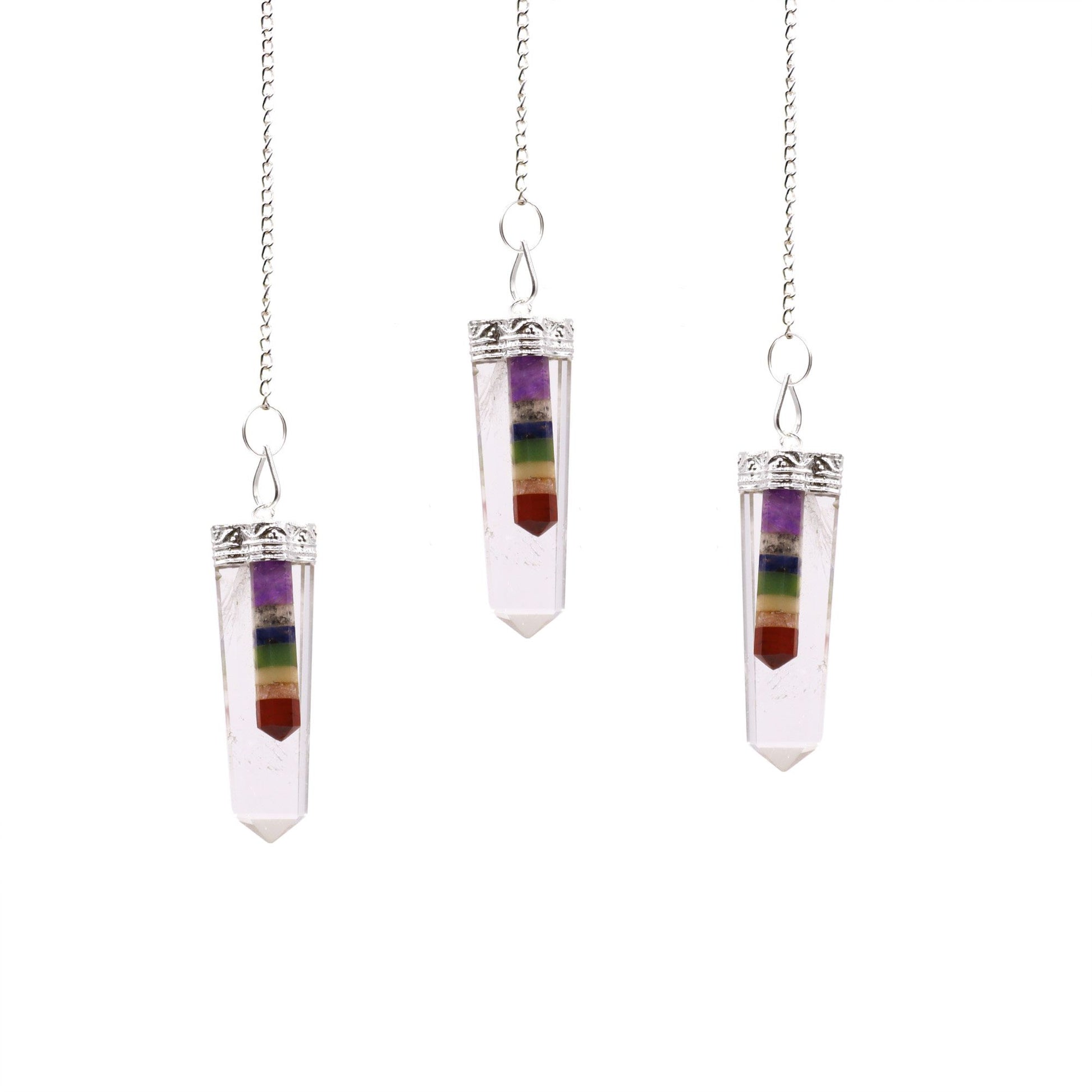 Crystal - 7 Chakra Bounded Thin Point Flat Pendant – detail view