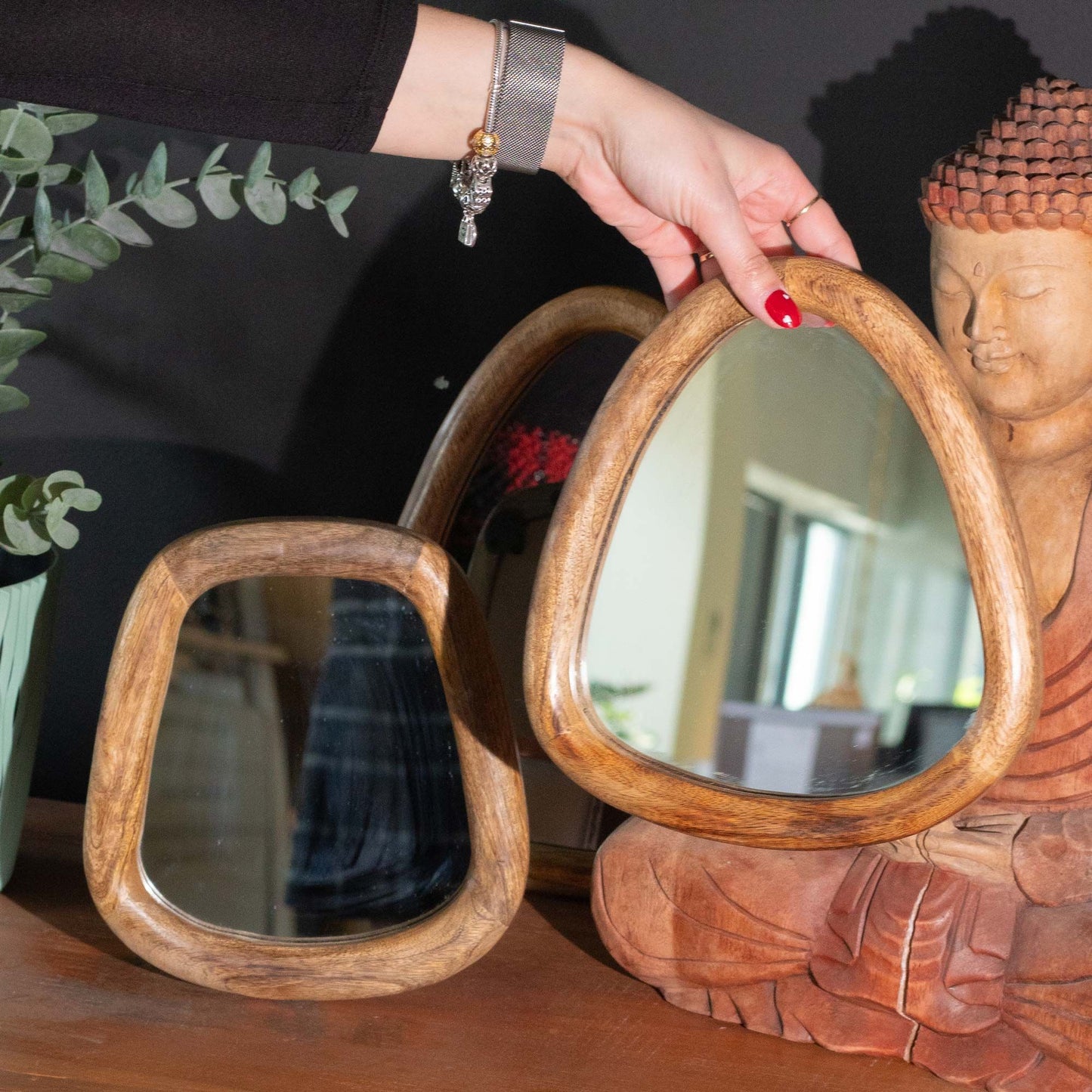 Set of 3 Pebble Shaped Mirrors - Dark Brown Finish