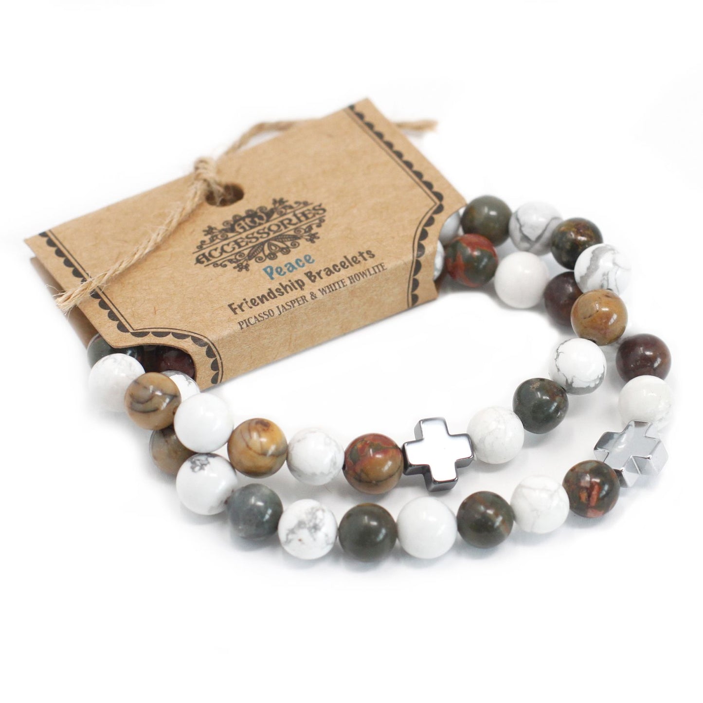 Set of 2 Gemstones Friendship Bracelets - Peace - Picasso Jasper & White Howlite | Auro & Co