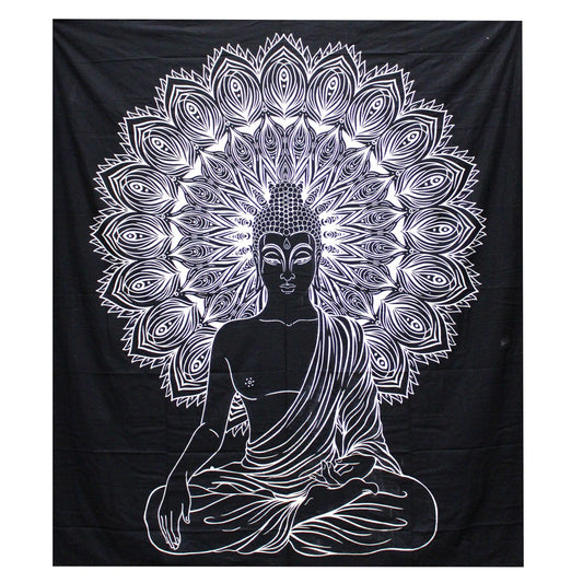 B&W Buddha Wall Hanging / Bedspread – Cotton