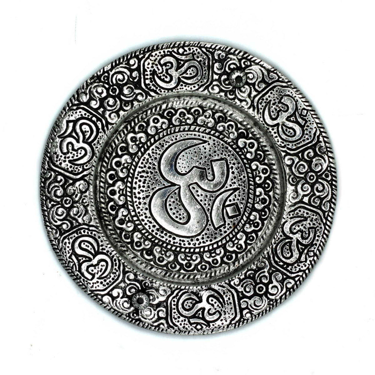 Om Incense Holder - Round Aluminium, 11cm