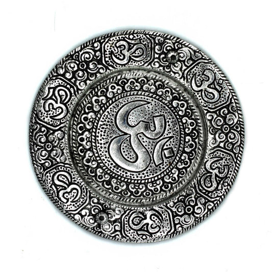 Om Incense Holder - Round Aluminium, 11cm