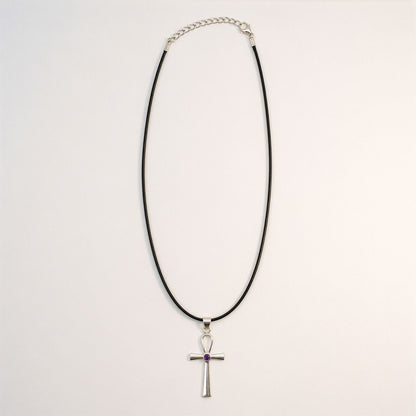 Indian Devotional Pendant - Silver Plated (45cm Cord)- Ankh Symbol of Eternal Life | Auro & Co
