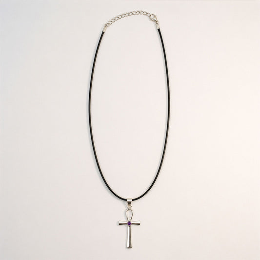 Indian Devotional Pendant - Silver Plated (45cm Cord)- Ankh Symbol of Eternal Life | Auro & Co