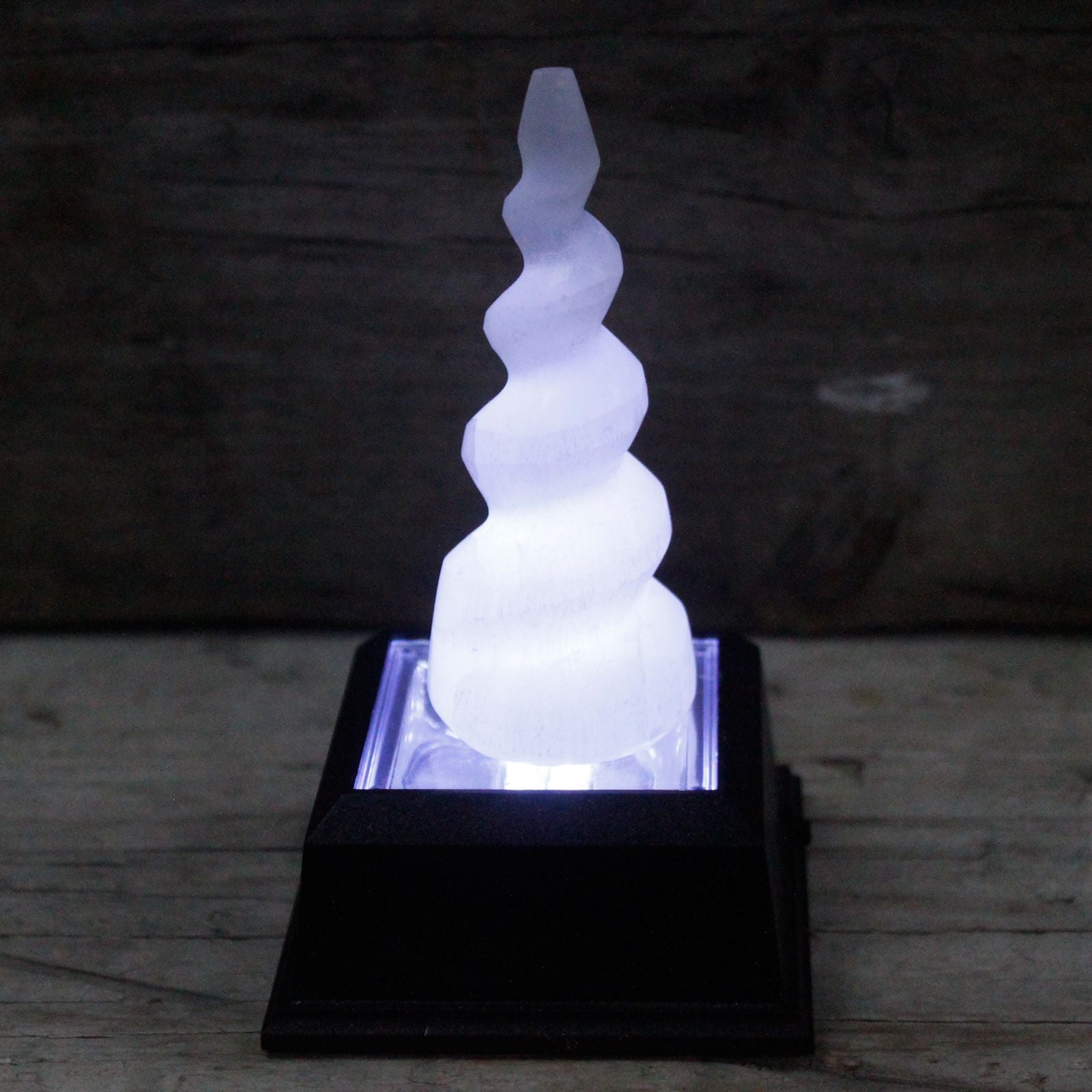 Selenite Spiral Unicorn Horn Tower - 10 cm – packaging
