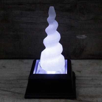 Selenite Spiral Unicorn Horn Tower - 10 cm – packaging