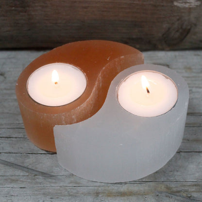 Selenite Ying Yang Candle Holder – lifestyle shot