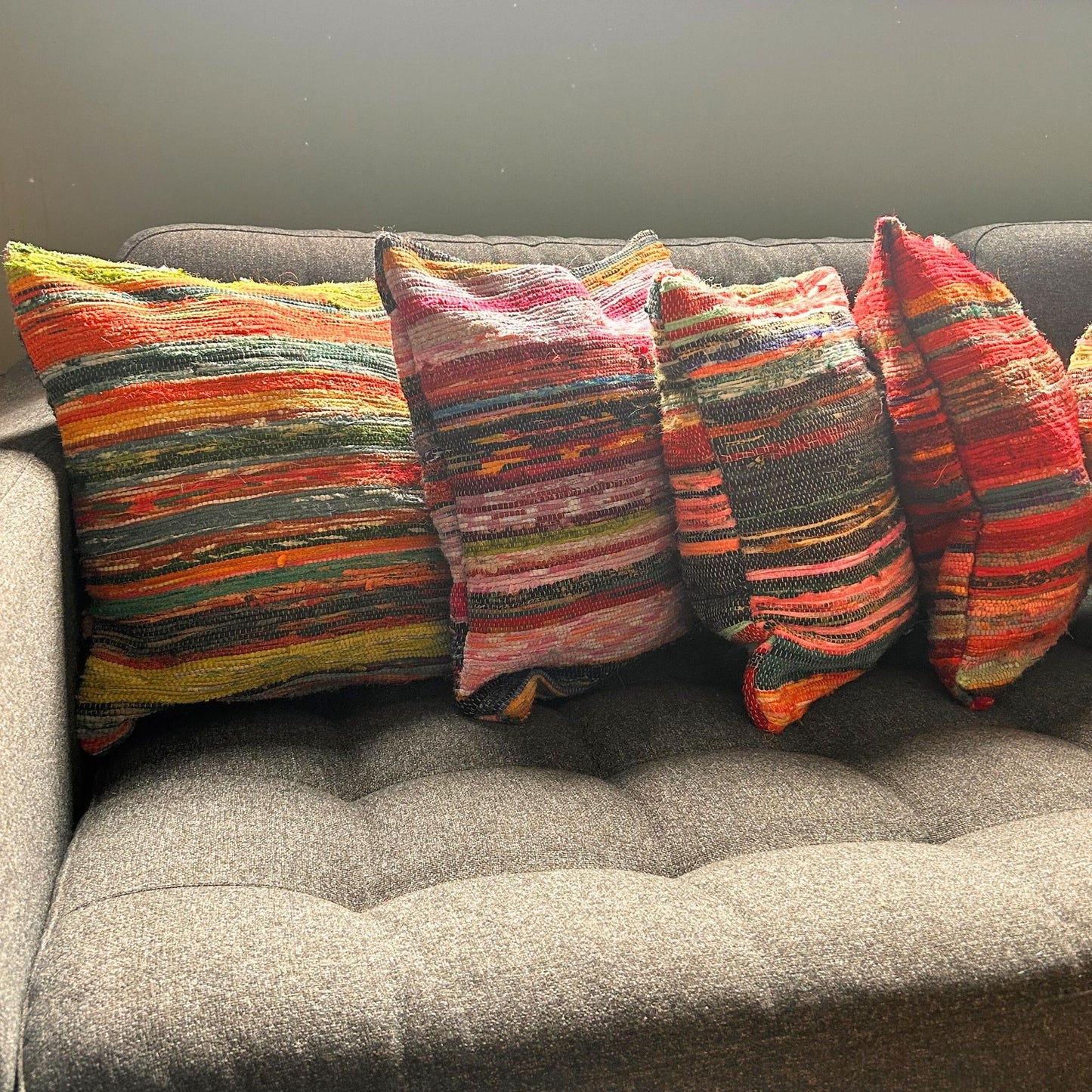 Rag Rug Cushion Covers - Natural Greens – lifestyle shot