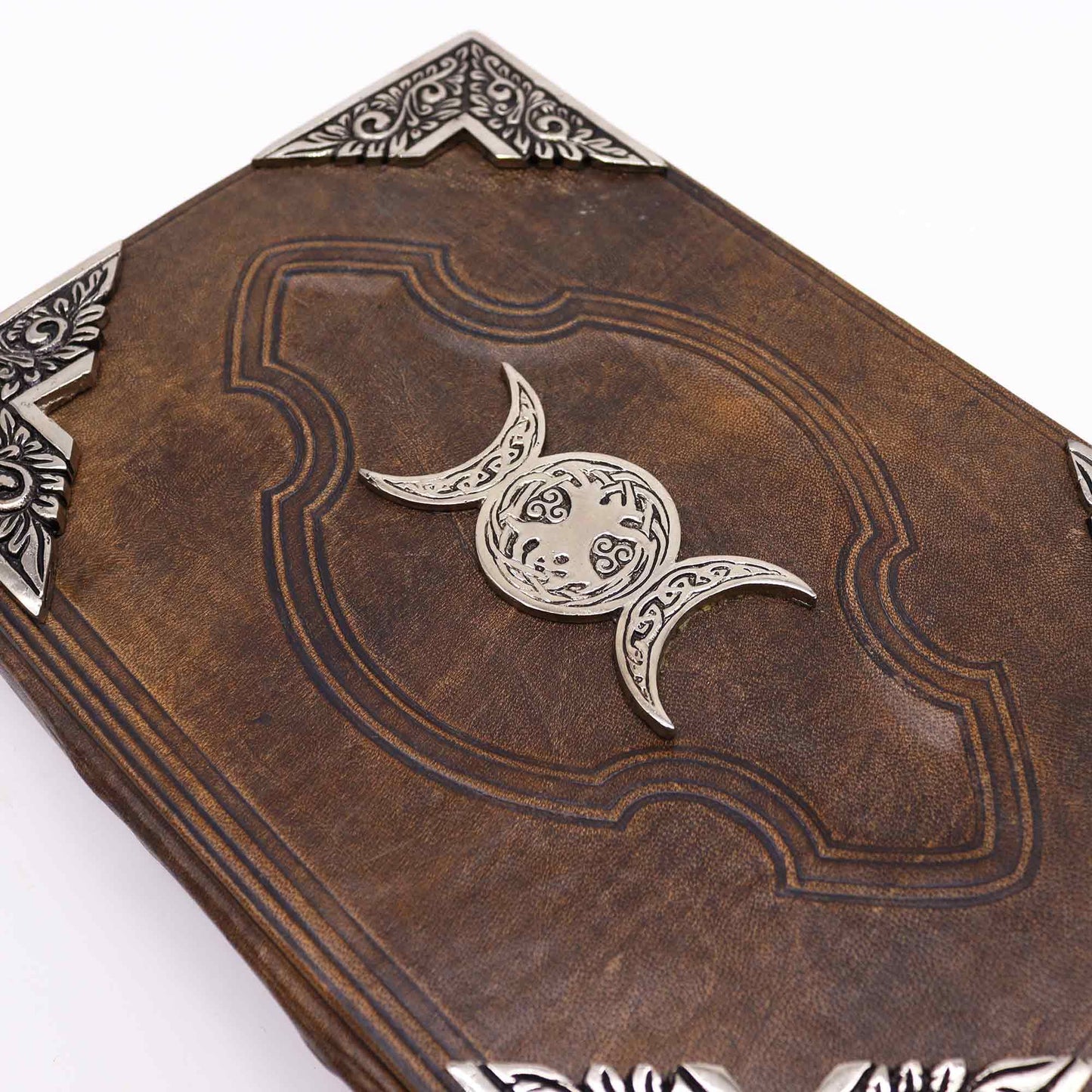 Heafty Brown Tan Book - Zinc Triple Moon Decor - 200 Deckle Edges Pages - 26x18cm – product image 5