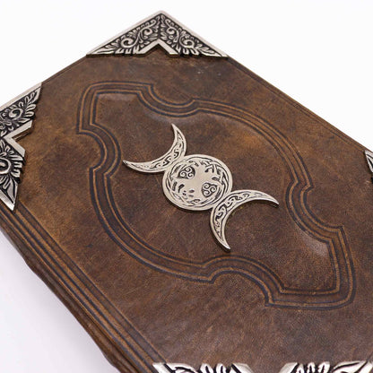 Heafty Brown Tan Book - Zinc Triple Moon Decor - 200 Deckle Edges Pages - 26x18cm – product image 5