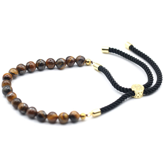 18K Gold Plated Gemstone Black String Bracelet - Tiger Eye | Auro & Co