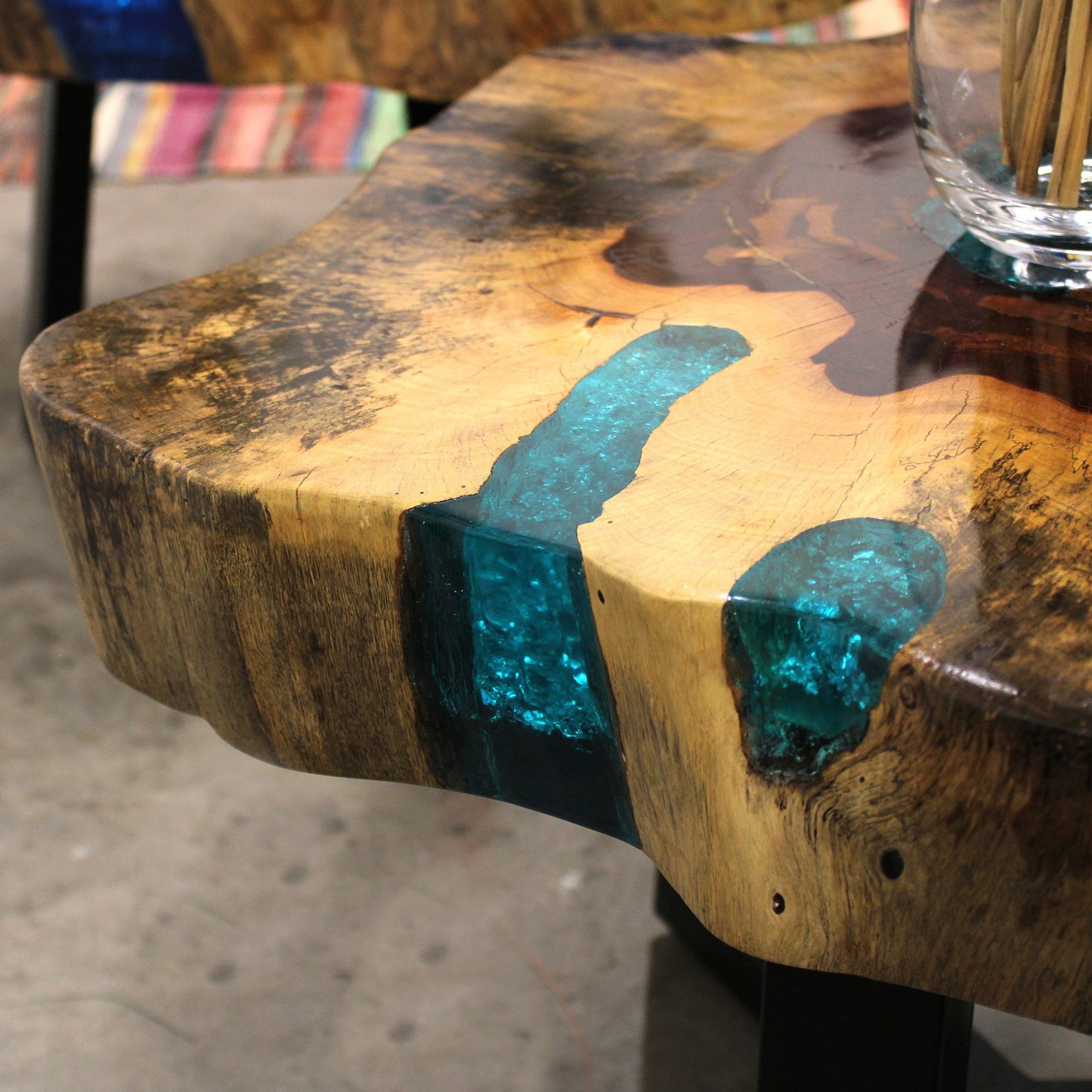 Lagoon Crest Table – Hand-Shaped Wood & Resin Piece
