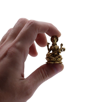 Saraswati Brass Miniature Figure, Small, 4cm
