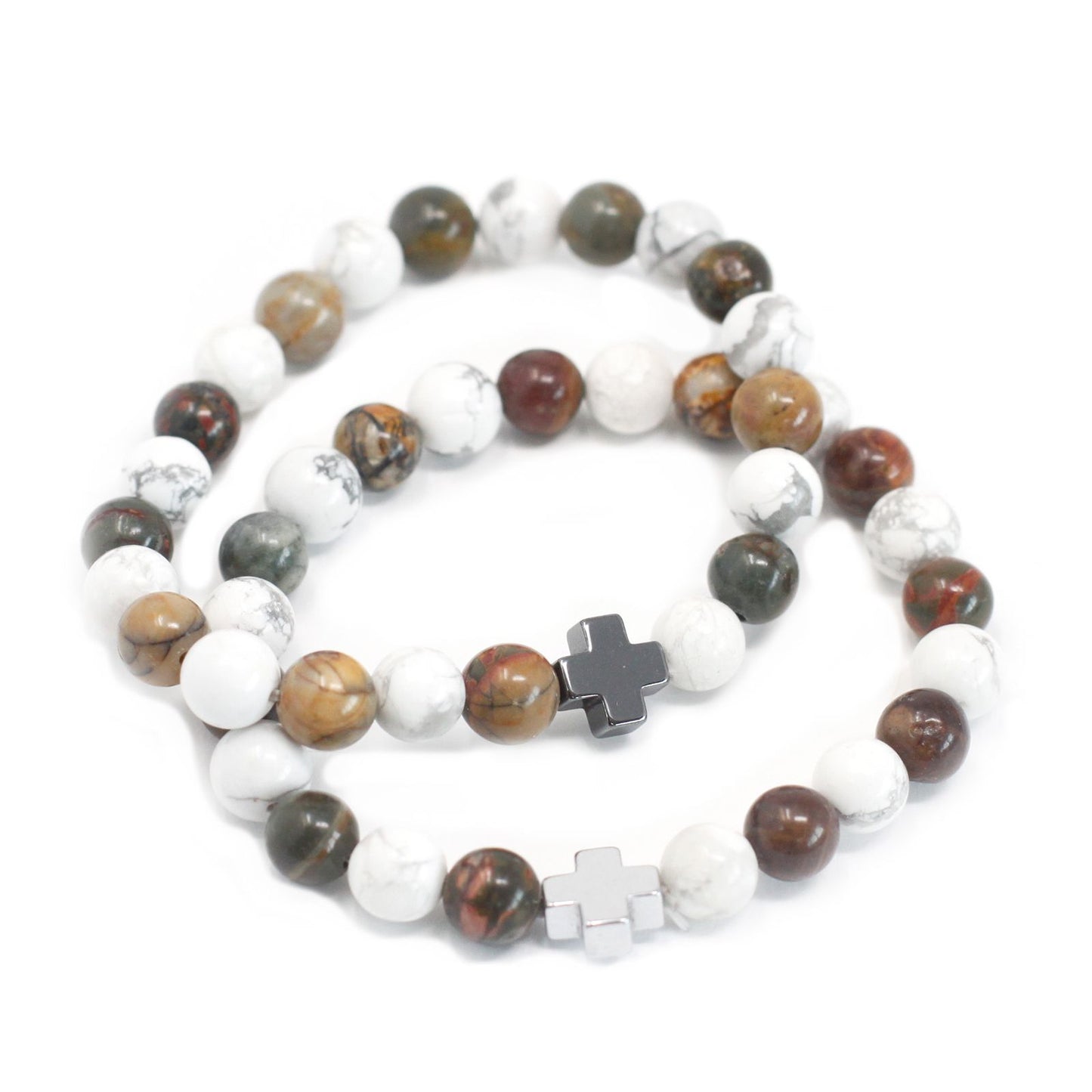 Set of 2 Gemstones Friendship Bracelets - Peace - Picasso Jasper & White Howlite – detail view
