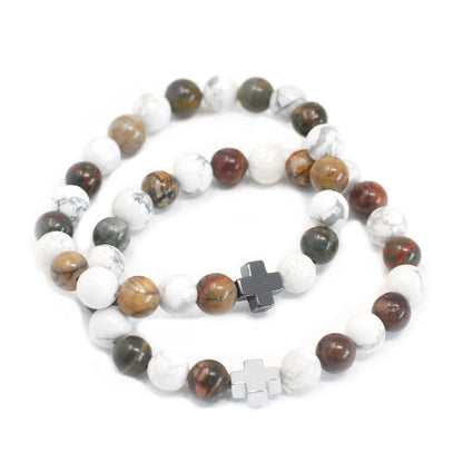 Set of 2 Gemstones Friendship Bracelets - Peace - Picasso Jasper & White Howlite – detail view