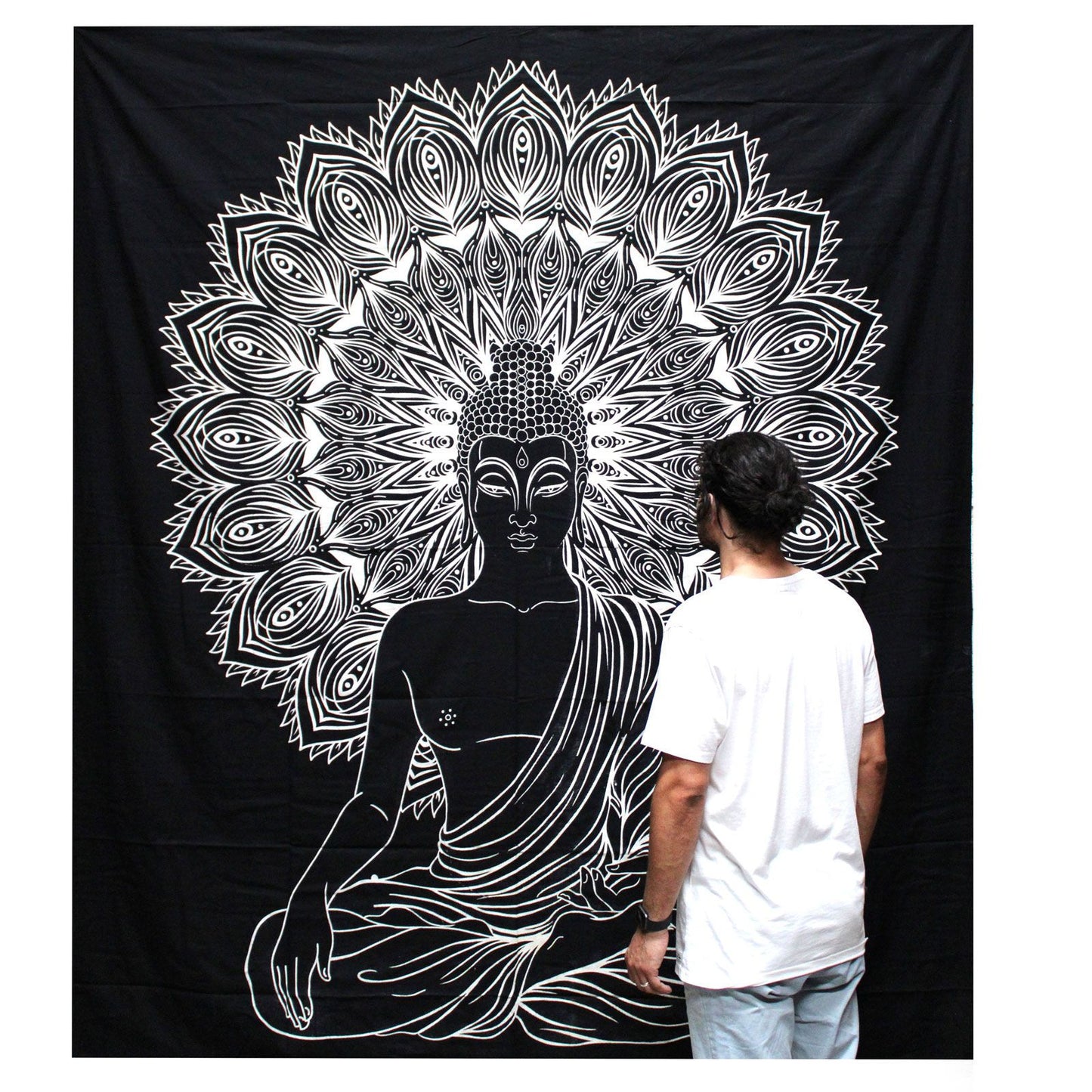 B&W Buddha Wall Hanging / Bedspread – Cotton