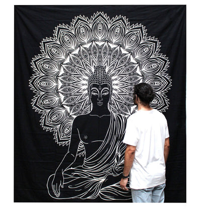 B&W Buddha Wall Hanging / Bedspread – Cotton