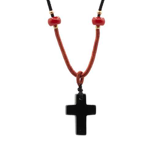 Cord Necklace Gemstone Pendant - Black Agate Cross | Auro & Co