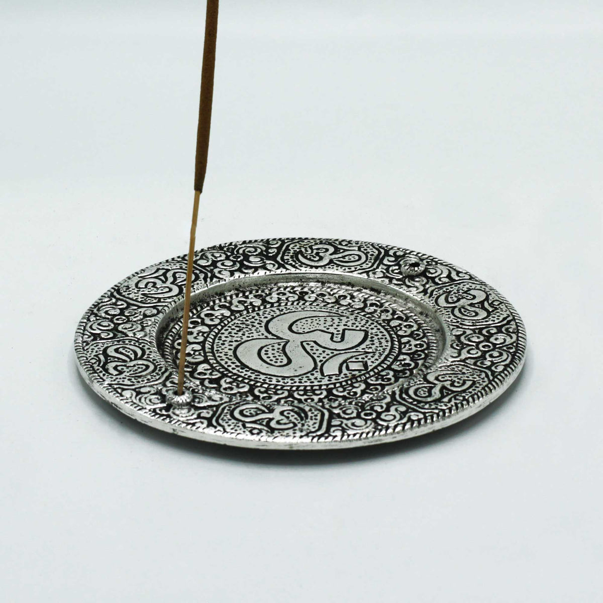 Om Incense Holder - Round Aluminium, 11cm