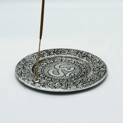 Om Incense Holder - Round Aluminium, 11cm