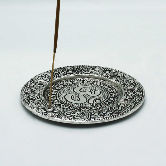 Om Incense Holder - Round Aluminium, 11cm