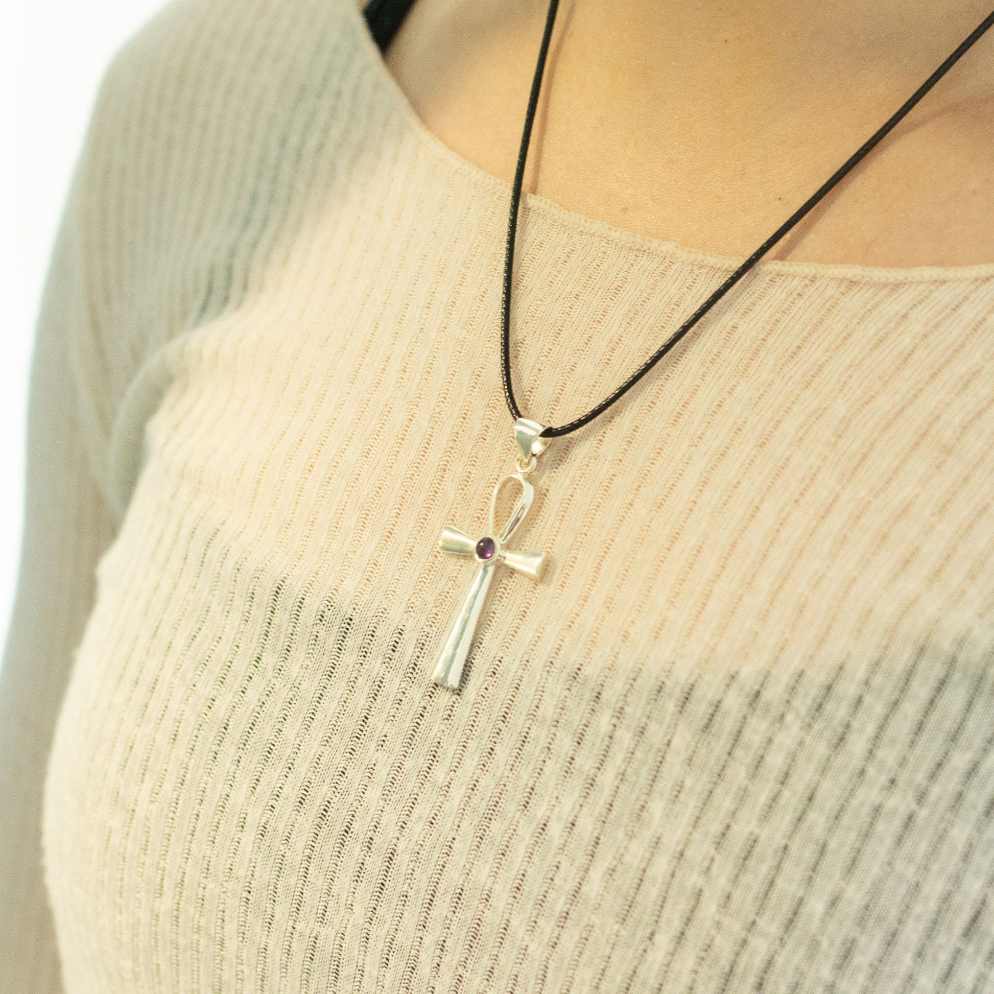 Indian Devotional Pendant - Silver Plated (45cm Cord)- Ankh Symbol of Eternal Life – packaging