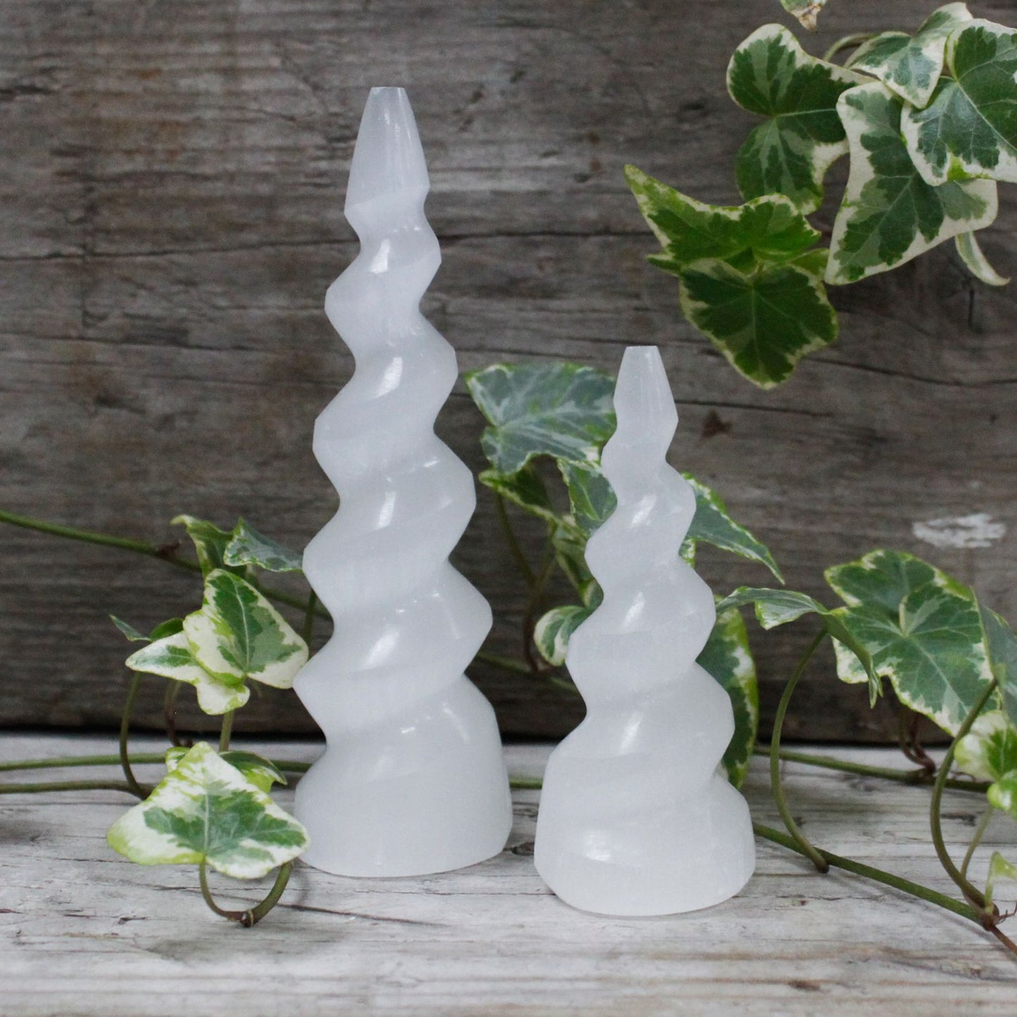 Selenite Spiral Unicorn Horn Tower - 10 cm – product image 5