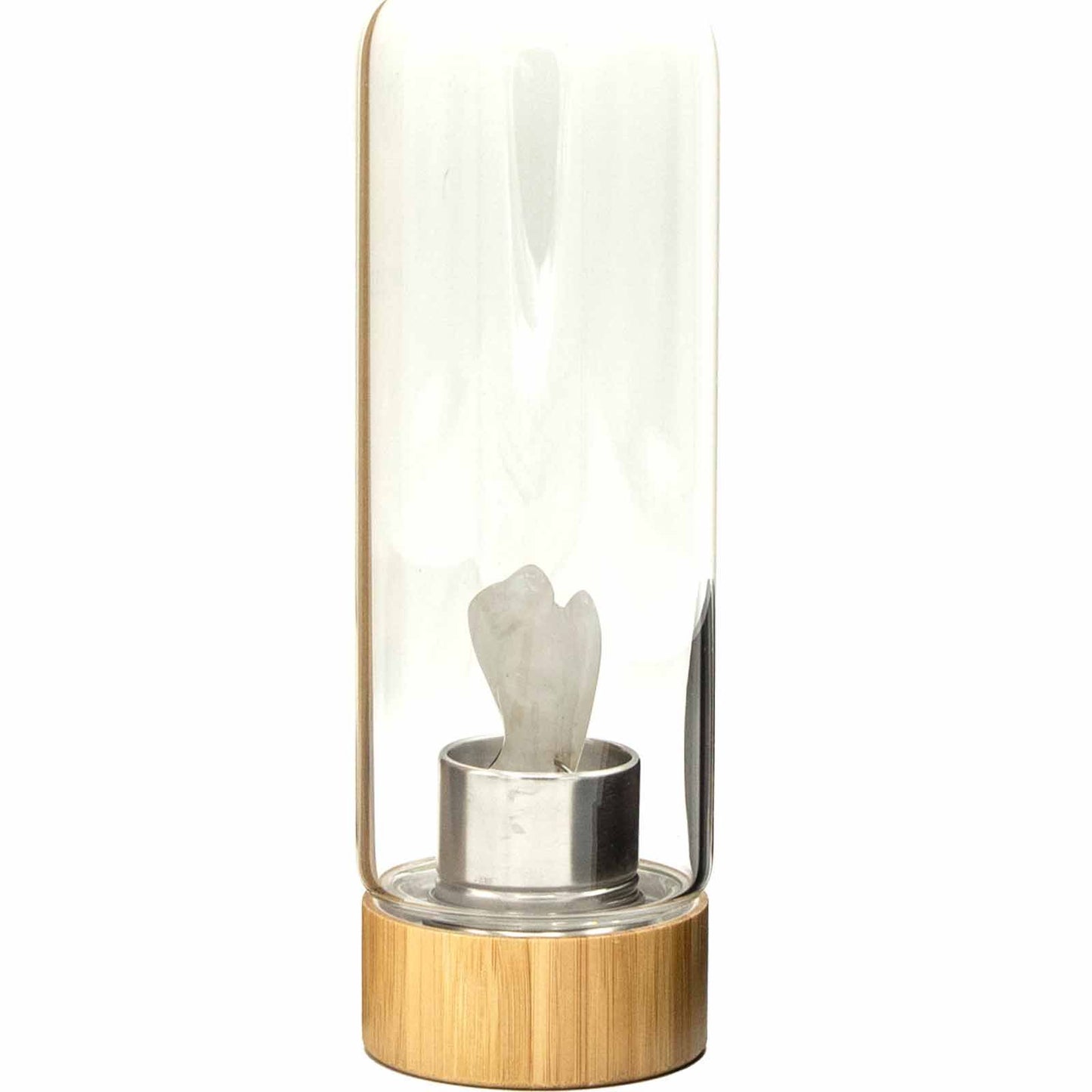 Crystal Infused Glass Water Bottle - Cleansing Clear Quartz - Angel – detail view