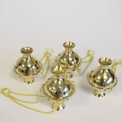 Small Three Chain Hanging Brass Incense Burner, 16cm Thurible