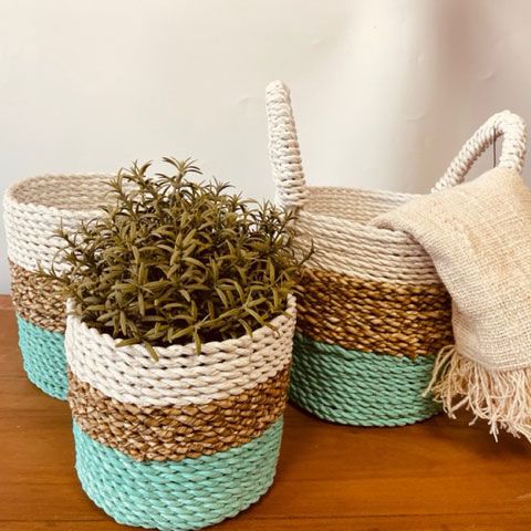 Seagrass Basket Set - Green / Natural / White – product image 6