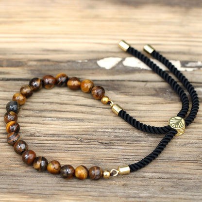 18K Gold Plated Gemstone Black String Bracelet - Tiger Eye – product image 5