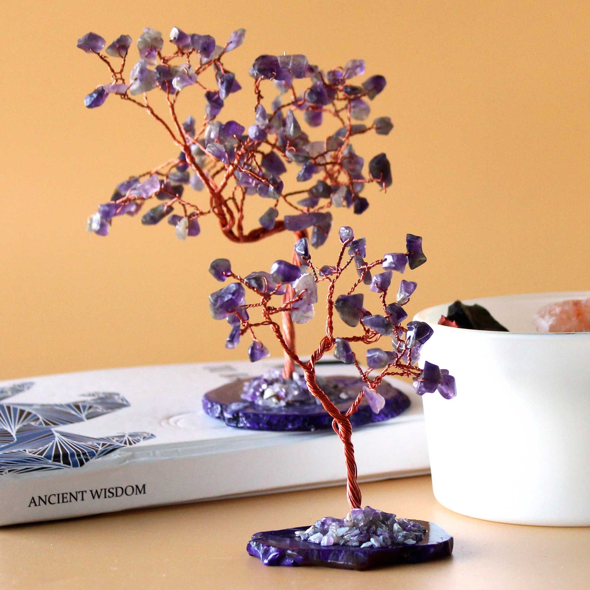 Gemstone Tree - Amethyst on Natural Agate Base (35 stones) – lifestyle shot