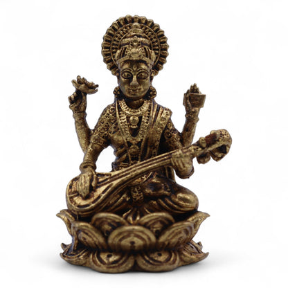 Saraswati Brass Miniature Figure, Large, 5.5cm