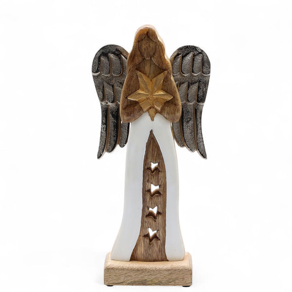 Large Mango Wood Star Angel Metal Wings & Enamel Detail | Auro & Co