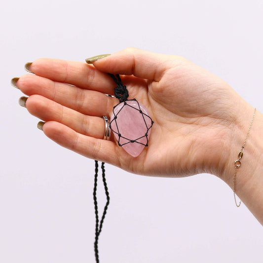 Laced Gemstone Teardrop Pendant - Rose Quartz – detail view