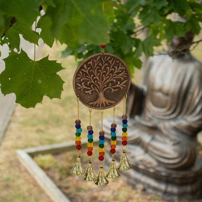 Tree of Life Brass Chime with Chakra Beads, Medium, 5 Bells