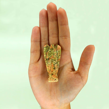 Hand Carved Gemstone Angel - Unakite – lifestyle shot