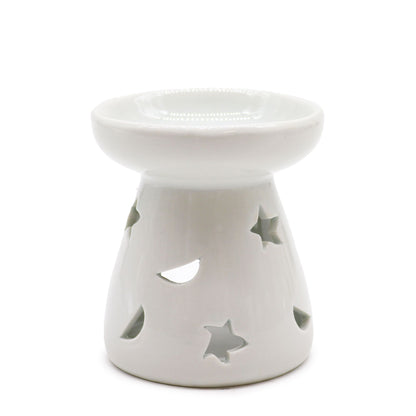 Sm Classic White Oil Burner - Moon & Star
