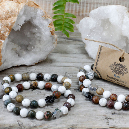 Set of 2 Gemstones Friendship Bracelets - Peace - Picasso Jasper & White Howlite – lifestyle shot