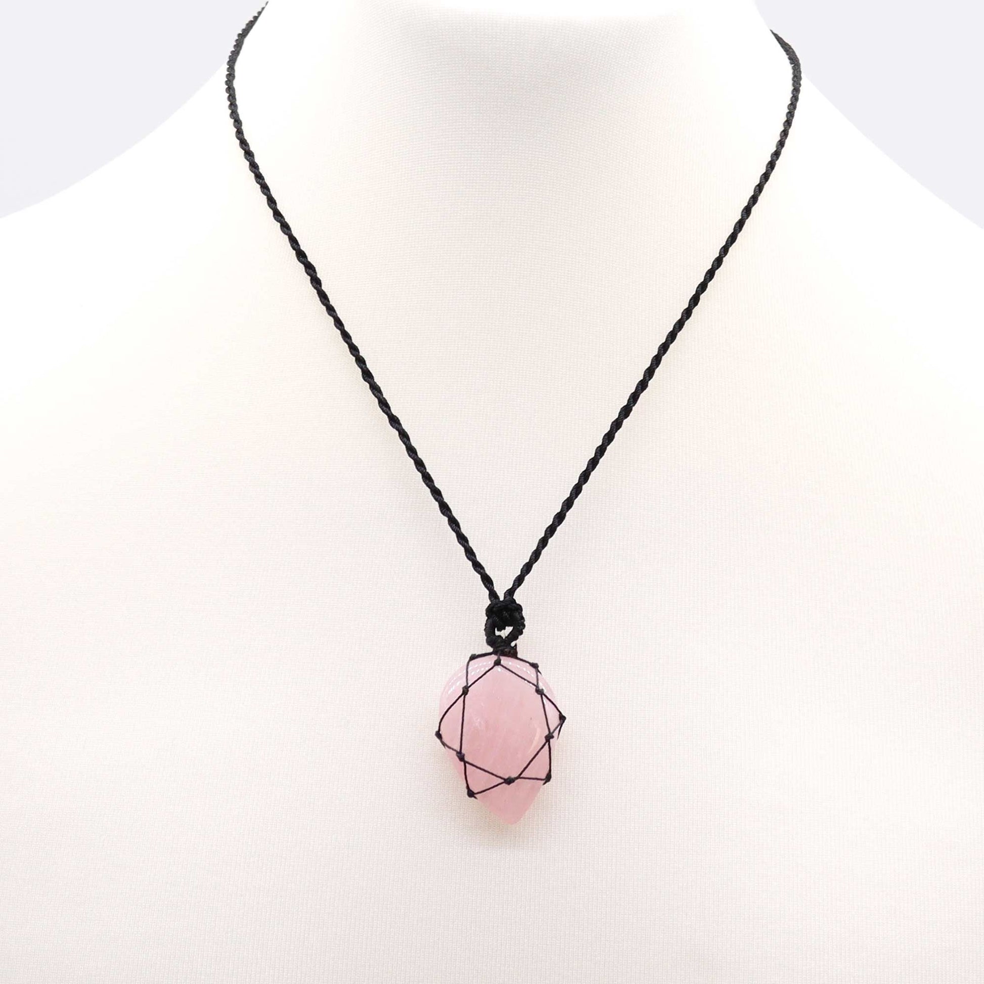 Laced Gemstone Teardrop Pendant - Rose Quartz – lifestyle shot