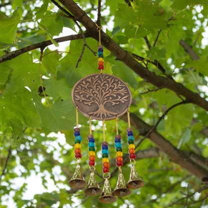 Tree of Life Brass Chime with Chakra Beads, Medium, 5 Bells
