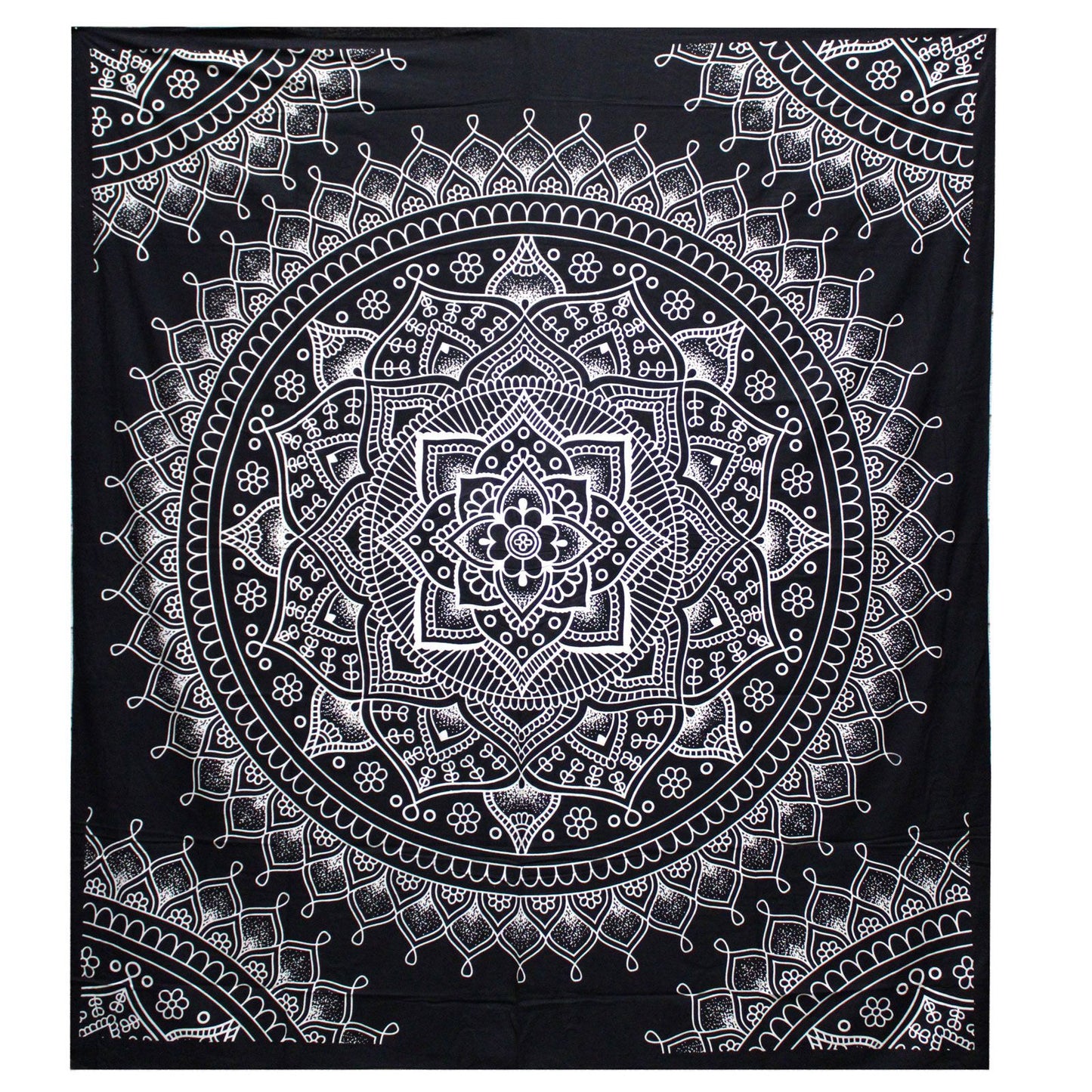 B&W Lotus Flower Wall Hanging / Bedspread – Cotton