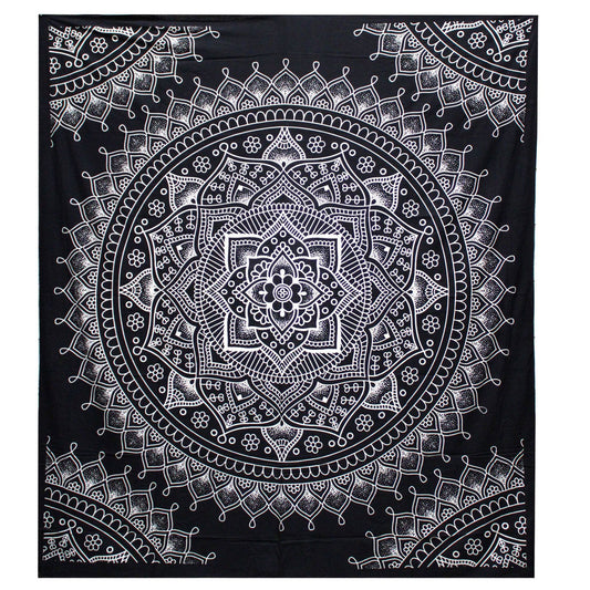B&W Lotus Flower Wall Hanging / Bedspread – Cotton